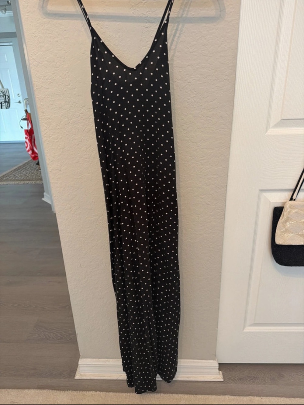 Black Polka Dot Slip Maxi Dress - Classic Spaghetti Strap